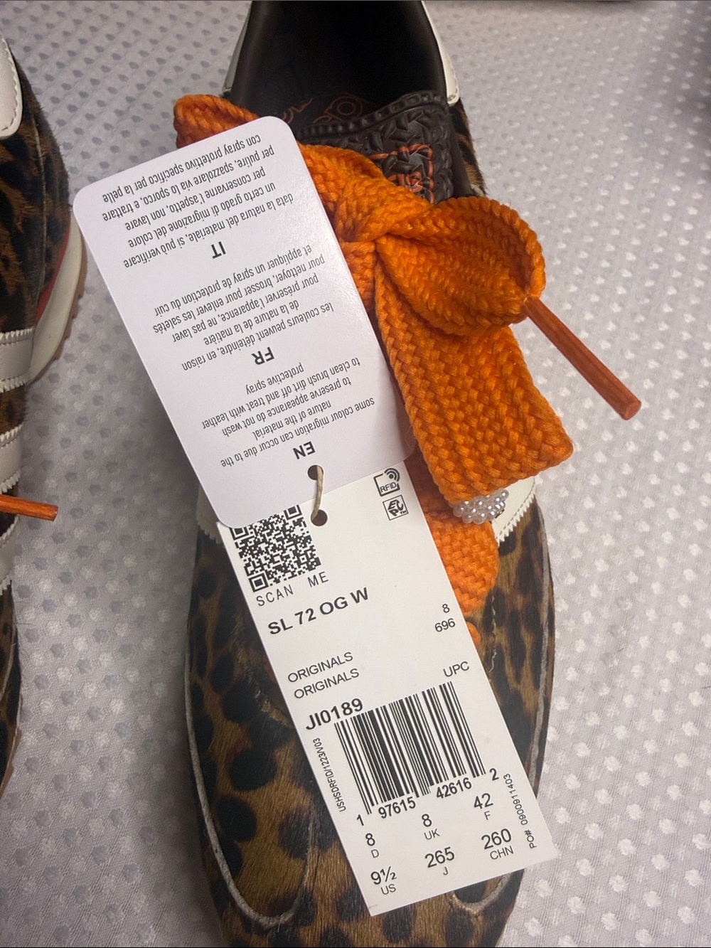 adidas Leopard Print Sneakers with Orange Laces and Pearl Charms - Picture 9 of 9